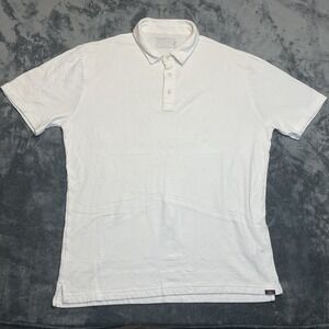 Faherty Polo Shirt Mens XL White Cotton Logo Side Slit Performance Tennis Golf